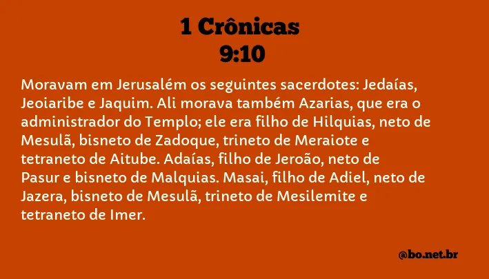 1 Crônicas 9:10 NTLH