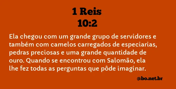 1 Reis 10:2 NTLH