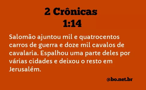 2 Crônicas 1:14 NTLH