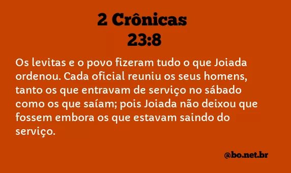 2 Crônicas 23:8 NTLH