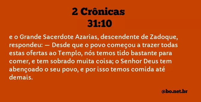 2 Crônicas 31:10 NTLH