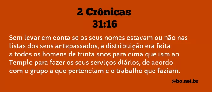 2 Crônicas 31:16 NTLH