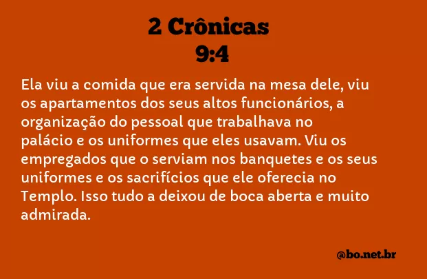 2 Crônicas 9:4 NTLH