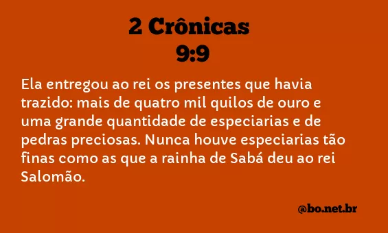 2 Crônicas 9:9 NTLH