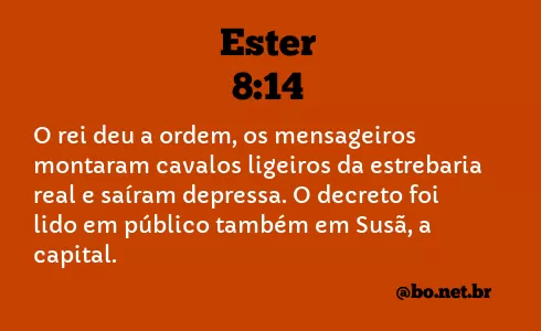 Ester 8:14 NTLH