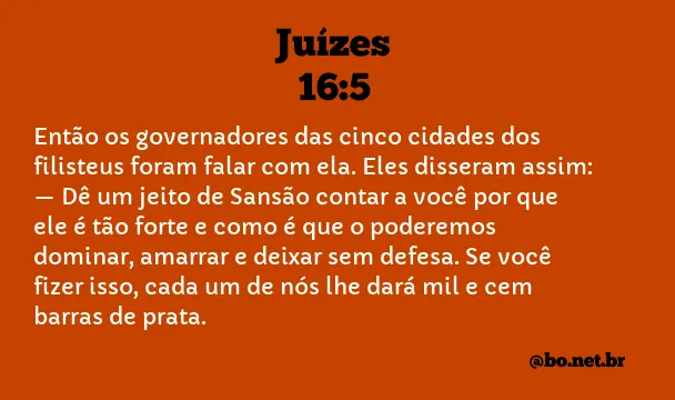 Juízes 16:5 NTLH